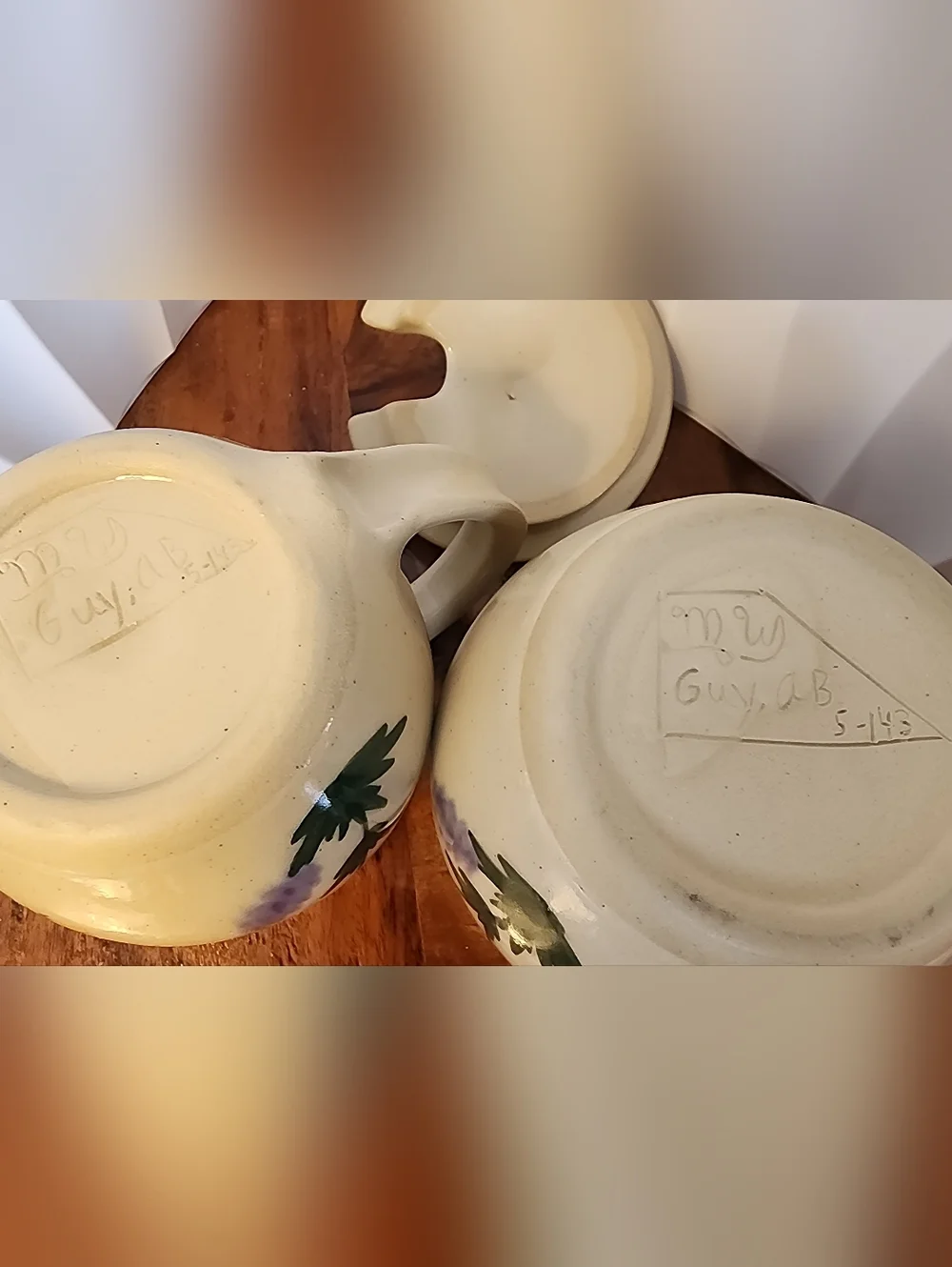 Art Pottery Honey Pot Hand Painted Bees & Lavendar Signed Jam Jar & Creamer - Picture 6 of 6